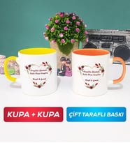 İkili Sevgiliye Sevgililer Günü Hediyesi 13 Kupa Bardak Sarı Turuncu