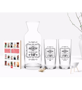 BK Gift Kişiye Özel Renkli Baskılı Yeşilçam Replikleri Bak Beyim Tasarımlı İkili Rakı Bardağı Karaf ve Cep Kitabı Hediye Seti-1 (Model 1)
