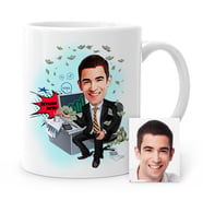 BK Gift Kişiye Özel Erkek Bankacı Karikatür Beyaz Kupa Bardak  1