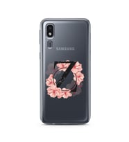 Pembe Çiçekli Harf Tasarım Süper Şeffaf Silikon Telefon Kılıfı Samsung A2 Core Z