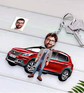 BK Gift Kişiye Özel Erkek Peugeot 2008 Figürlü Plakalı Ahşap Karikatür Anahtarlık-2 (Beyaz)