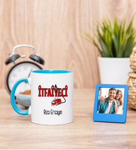 İtfaiyeci Mavi Kupa Bardak ve Mavi Mini Fotoğraf Çerçevesi
