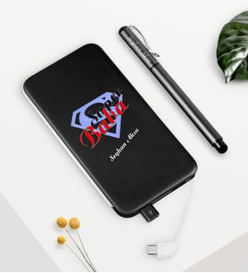 BK Gift Kişiye Özel Süper Baba Siyah 5000 mAh Powerbank ve Kalem Seti-5 (Model 1)