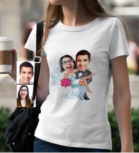 BK Gift Kişiye Özel Evleniyoruz Karikatür Beyaz Bayan Tişört  9