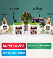 İkili Yeşil Sevgiliye Sevgililer Günü Hediyesi 9 Kupa Bardak Anahtarlık