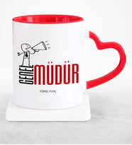 BK Gift Kişiye Özel Mesleki Genel Müdür Kırmızı Kalpli Kupa Bardak