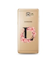 Pembe Çiçekli Harf Tasarım Süper Şeffaf Silikon Telefon Kılıfı Samsung C7 Pro  L