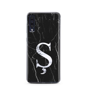 Samsung A50 Siyah Mermer Harf Tasarımlı Telefon Kılıfı Ş-Harfi 