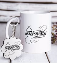 BK Gift Kişiye Özel Mesleki Resepsiyonist Beyaz Kupa ve Anahtarlık Hediye Seti-2 (Model 1)