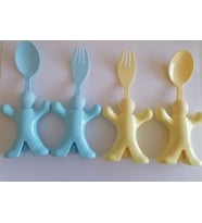 Bebek Mama Kaşığı Ve Çatal Seti 4 Parça Mavi Ve Sarı