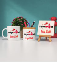 Mesajlı Fizyoterapist Kupa Bardak Kalemlik ve Dekoratif Taş Baskı Hediye Seti