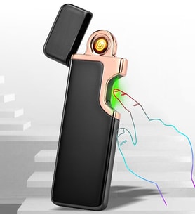 İsme Özel, Alevsiz Çakmak Yeşil İnnfrared Kesici Sensör Usb Şarjlı Ultraince Kumlu Siyah