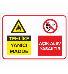 MIGNATIS - Tehlike Yanıcı Madde - Açık Alev Yasaktır Levhası - Sac Malzeme 35x50cm
