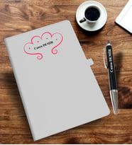 Kişiye Özel Kalp Desen Baskılı İsme Özel Defter ve Kalem