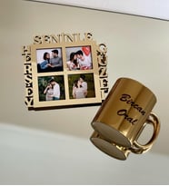 Kişiye Özel Herşey Seninle Güzel 4 Fotoğraf Standlı Mdf Gold Çerçeve Ve Gold Kupa Set