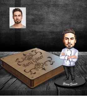 Kişiye Özel Aşçı Karikatürlü Ahşap Biblo Kutulu Bay-4