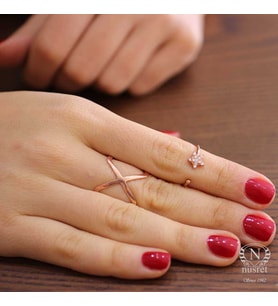 925 Ayar Gümüş Minik Yıldız Taşlı Yüzük, Pembe (Rose)