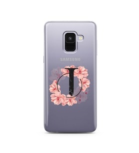 Pembe Çiçekli Harf Tasarım Süper Şeffaf Silikon Telefon Kılıfı Samsung A8 (2018)
