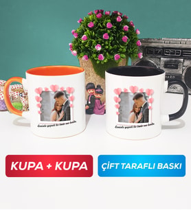 İkili Sevgiliye Sevgililer Günü Hediyesi 12 Kupa Bardak Turuncu Siyah