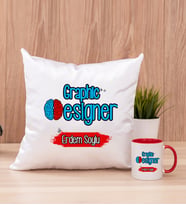 Grafiker Kare Yastık ve Kırmızı Kupa Bardak
