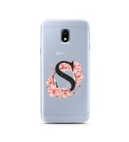 Pembe Çiçekli Harf Tasarım Süper Şeffaf Silikon Telefon Kılıfı Samsung J3 Pro S-