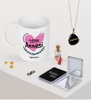 BK Gift Kişiye Özel Dünyanın En İyi Annesi Kupa Ayna ve Siyah Mineli Kolye Seti-11 (Model 1)