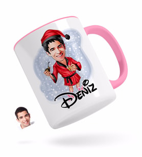 BK Gift Kişiye Özel Erkek Yeni Yıl Karikatürlü Pembe Kupa Bardak-3