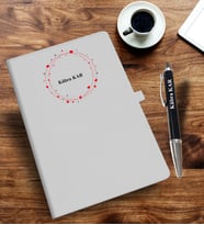 Kişiye Özel Kalp Desen Baskılı İsme Özel Defter ve Kalem