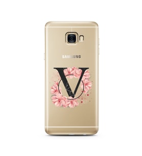 Pembe Çiçekli Harf Tasarım Süper Şeffaf Silikon Telefon Kılıfı Samsung C7   V-Ha