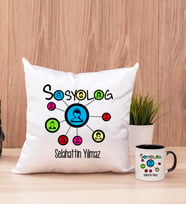 Sosyolog Kare Yastık ve Siyah Kupa Bardak