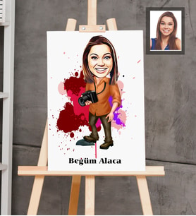 Kişiye Özel Fotoğrafçı Karikatürlü  Ahşap Tablo 30x47 Bayan-2