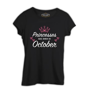 Princess Born in October - Heart Siyah Kadın Tshirt