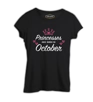 Princess Born in October - Heart Siyah Kadın Tshirt
