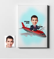 BK Gift Kişiye Özel Bay Uçuş Görevlisi Host Karikatür Kanvas Tablo 50x70cm 1