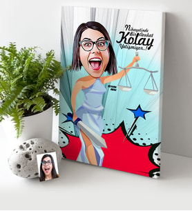BK Gift Kişiye Özel Bayan Avukat Karikatür Kanvas Tablo 30x50cm 1