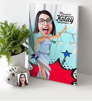 BK Gift Kişiye Özel Bayan Avukat Karikatür Kanvas Tablo 30x50cm 1