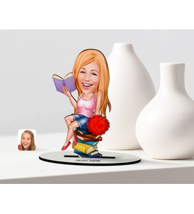 BK Gift Kişiye Özel Bayan Öğrenci Karikatür Ahşap Biblo  1