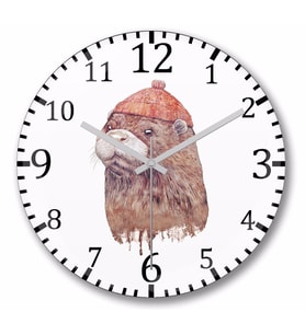 Otter  Su Samuru Grafik Duvar Saati Bombeli Gercek Cam
