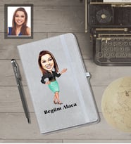 Kişiye Özel Öğretmen Karikatürlü Gri Defter Kalem Hediye Seti  Bayan-8