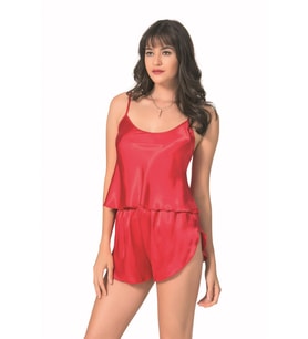 Primoda Kırmızı Saten Babydoll Şort Takımı