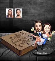 Kişiye Özel Gelin Damat Karikatürlü Ahşap Biblo Kutulu Mod-5
