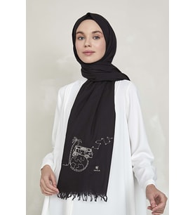 KALİLA Düş Peşine Seyahat %100 Pamuk Şal Siyah (NAKIŞLI)