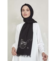 KALİLA Düş Peşine Seyahat %100 Pamuk Şal Siyah (NAKIŞLI)
