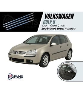 VW Golf 5 Krom Cam Çıtası 4 prç. 2003-2009 P. Çelik