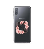 Pembe Çiçekli Harf Tasarım Süper Şeffaf Silikon Telefon Kılıfı Samsung A7 (2018)