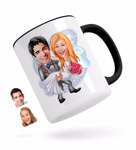 BK Gift Kişiye Özel Evleniyoruz Karikatürlü Siyah Kupa Bardak-7