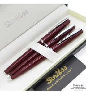 Scrikss 33 3'lü Set Bordo  Dolma Kalem + Tükenmez Kalem + Versatil Kalem Set  Scrikss Kalem  İsme Özel Kalem  Hediyelik Kalem