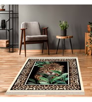 Leopar Desenli Dijital Baskı Yıkanabilir Kaymaz Taban Modern Salon Halısı ve Yolluk (Kahverengi)