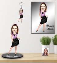 Kişiye Özel Bayan Karikatürlü 3 lü Hediye Seti Model-1
