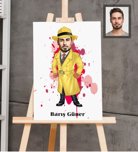Kişiye Özel Müfettiş Karikatürlü  Ahşap Tablo 30x47 Bay-2